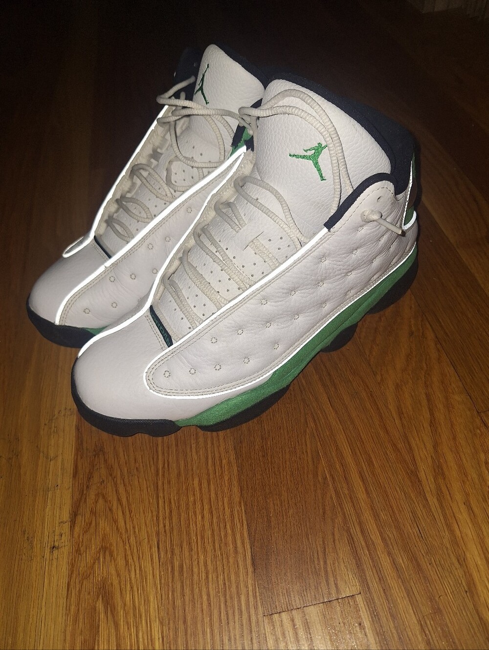 Jordan Men’s White and Green 13 Retro Sneakers